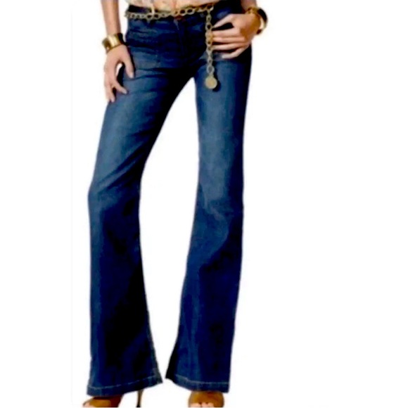 CAbi Jeans Womens 10 Blue Dark Retro Wash Denim Flare Mid Rise Trouser #881R EUC - Picture 1 of 11